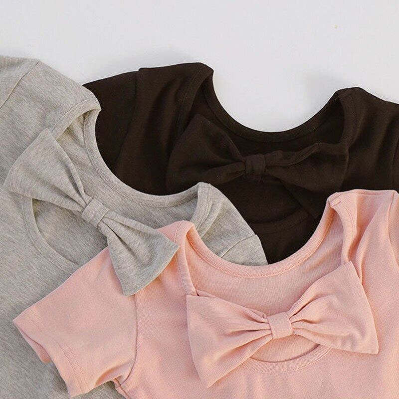 Áo Thun Cotton Tay Ngắn Đính Nơ Sau Lưng Thời Trang Mùa Hè Cho Bé Gái 2-6 Tuổi