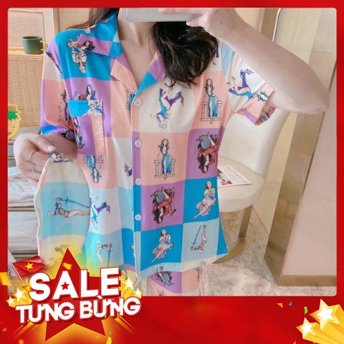 Bộ ngủ pijama hoạt hình cộc tay nữ - Set quần áo thun Pizama hình thú mặc nhà set ngủ mùa hè HOT - Hàng nhập khẩu