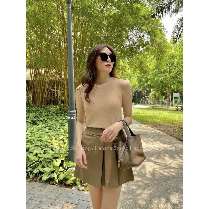 [ICB0511 giảm 25% tối đa 30k đơn 50k] Set Chân Váy Xếp Ly Kaki Mix Áo Sát Nách Chất  Tăm Siêu Đẹp