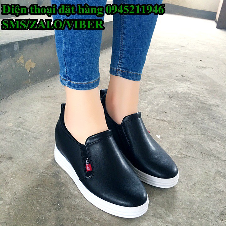 Giày Slipon độn đế 2 màu đen và trắng sneaker nữ có video ảnh thật