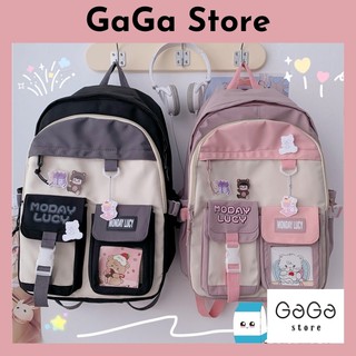 Cặp sách nữ đi học cho học sinh cấp 2, cấp 3. Balo nữ thời trang ullzang ghép màu 2 túi monday.