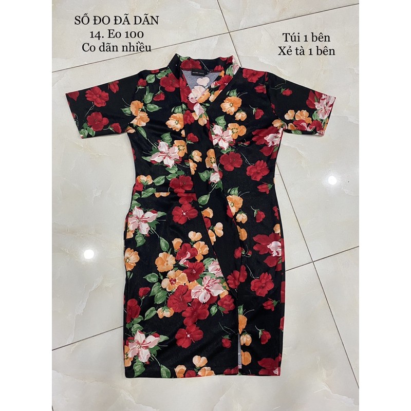 Đầm dự tiệc phom ôm body vnxk in hoa in hoa xuất khẩu