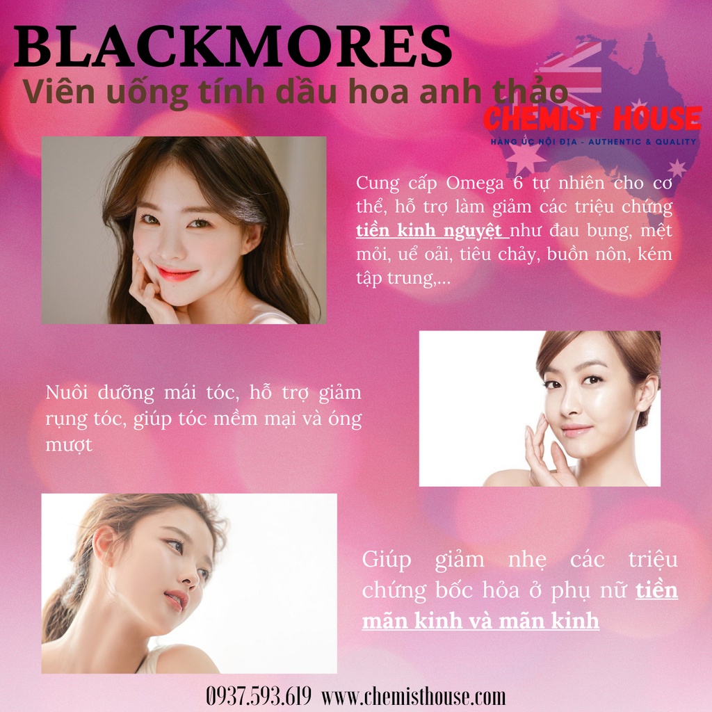 [Hàng Chuẩn ÚC] Blackmores Evening Primrose Oil - Viên uống tinh dầu hoa anh thảo 190 viên ĐẸP DA NGỪA LÃO HÓA NỘI TIẾT