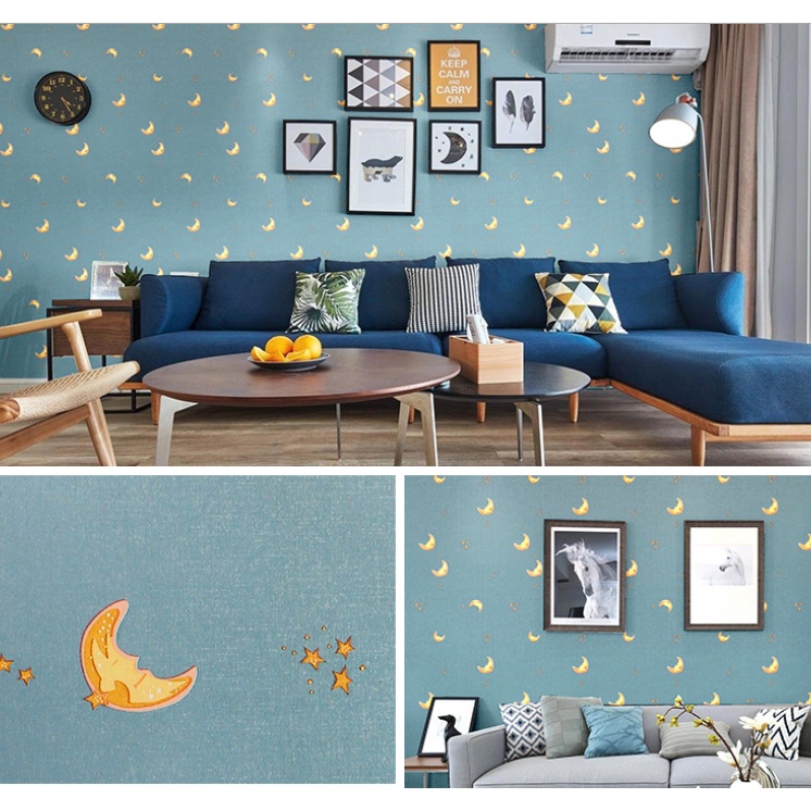 1 mét decal giấy dán tường trăng xanh lung linh khổ 60cm keo sẵn