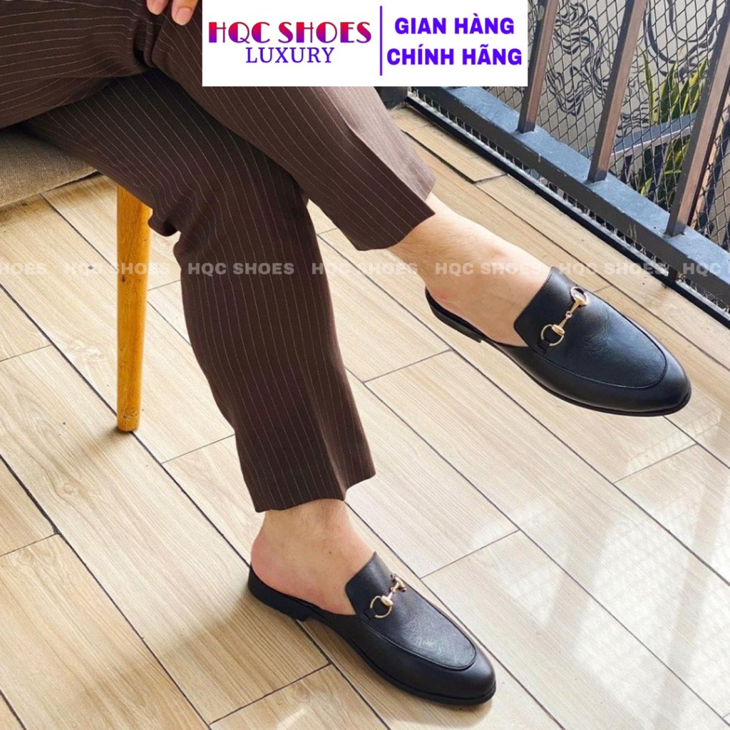 Giày sục nam hở gót HQC SHOES da bò thật đế cao su bảo hành 1 năm HQ8286