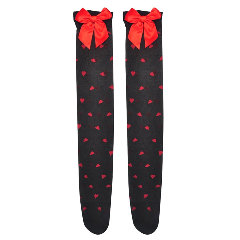 Xiangbao Vớ Dài Qua Gối Vải Lụa Đính Nơ To Họa Tiết Chấm Bi Trái Tim Ngọt Ngào Phong Cách Lolita Gợi Cảm Cho Nữ