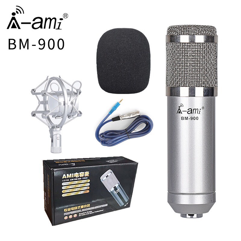 MIC THU ÂM BM900 AMI DÙNG CHO CÁC DÒNG THU ÂM , LIVESTREAM , KARAOKE - BM900 AMI HỖ TRỢ NGUỒN 5V CHÍNH HÃNG.