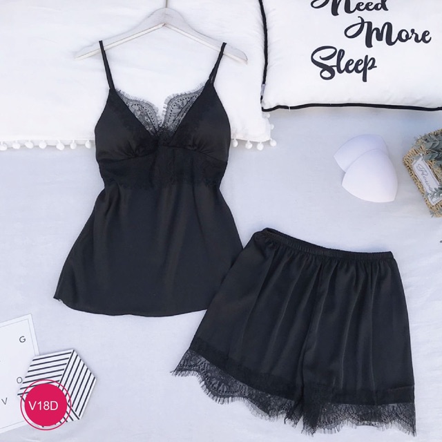 Bộ ngủ mặc nhà 2 dây chất lụa satin cao cấp V18 | BigBuy360 - bigbuy360.vn