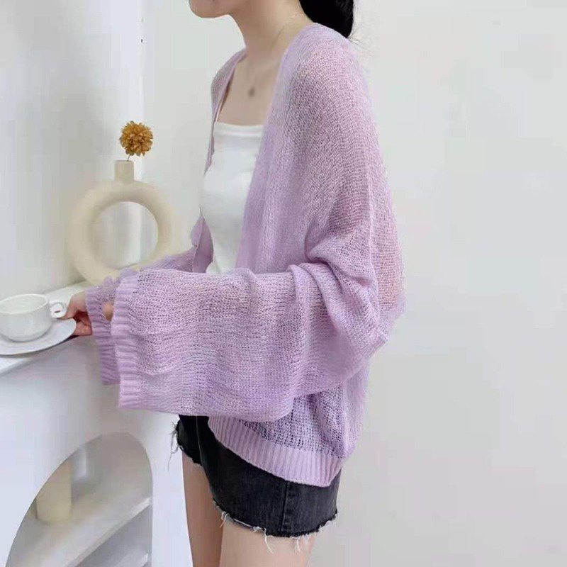 Áo Khoác Cardigan Dệt Kim Dáng Rộng Màu Sắc Xinh Xắn Cho Nữ