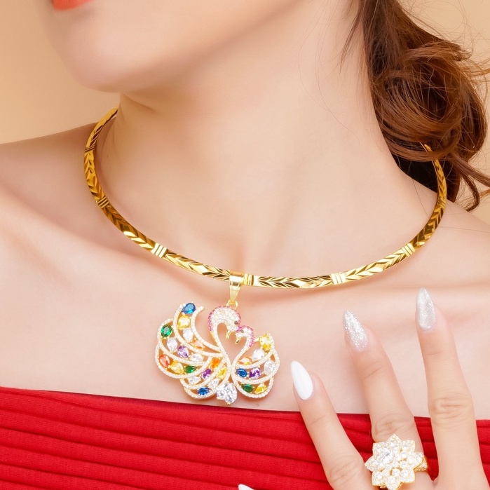 Mặt Dây Chuyền Đôi Thiên Nga Mạ Vàng 18K - UHA M9762110