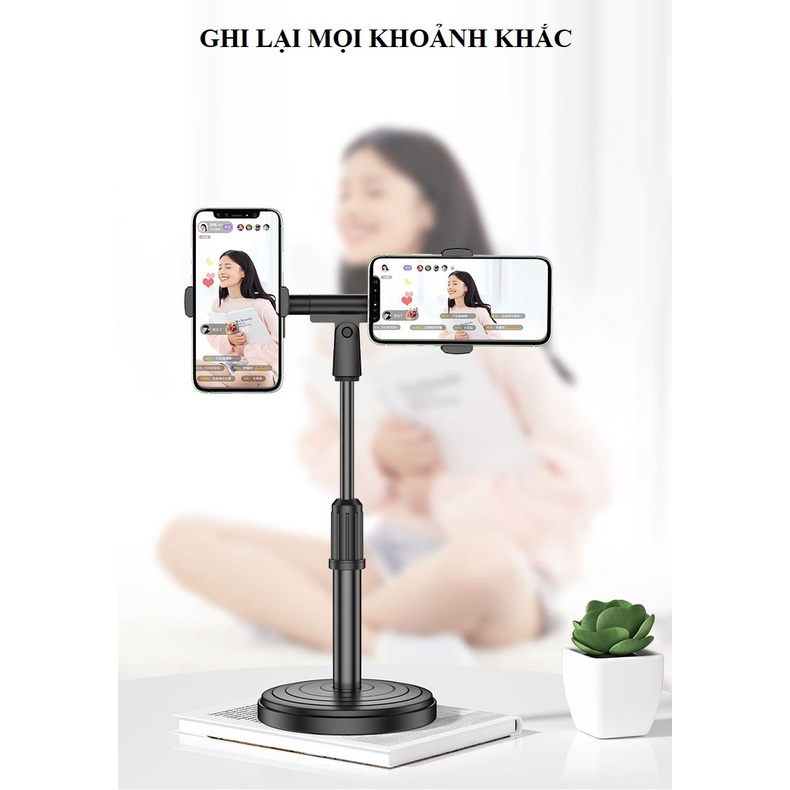 Giá điện thoại kẹp 2 máy để bàn siêu bền bỉ, khung cong chống rung lắc ZX56