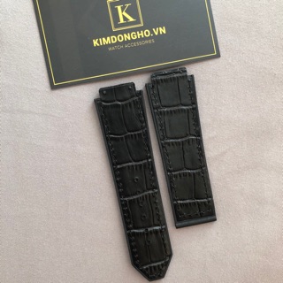 Tặng kèm tovit thay dây - Dây đồng hồ Hublot lót da vân đen  cho đồng hồ case 42 size 19-25-22