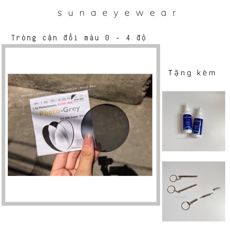 Mắt cận cứng đổi màu ghi đen khi gặp tia UV {Gồm 2 mắt+công lắp vào gọng}