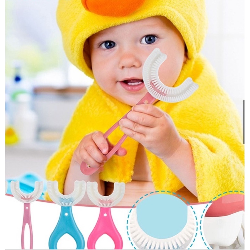 [ĐƯỢC CHỌN MÀU] Bàn Chải Đánh Răng Em Bé Chữ U Chất Liệu Silicon Siêu Mềm Giúp Bé Tập Đánh Răng Dễ Dàng