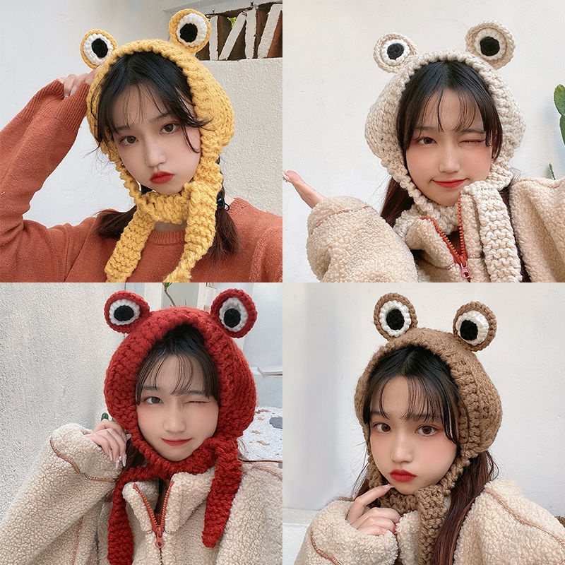 Mũ Len Dệt Kim Hình Chú Ếch Dễ Thương Thời Trang Thu Đông Cho Bé Gái