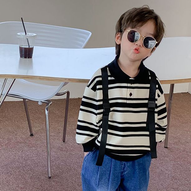 Áo Sweater Họa Tiết Kẻ Sọc Phong Cách Hàn Quốc Thời Trang Xuân Thu Mới Cho Bé Trai