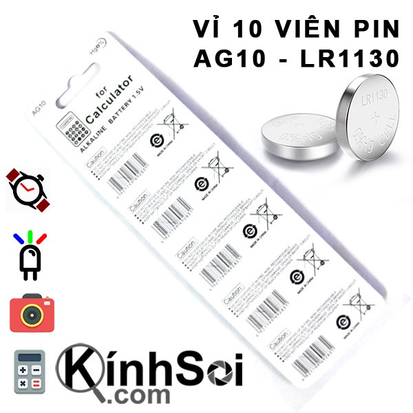 Vỉ 10 viên pin cúc áo LR1130 AG10 dành cho các loại kinh soi