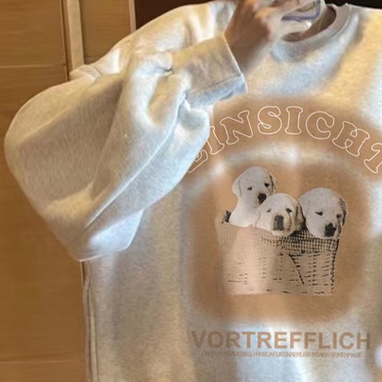 ZHELIHANGFEI Áo Nỉ Cổ Tròn In Hình Cún Con Dễ Thương Dễ Phối Đồ