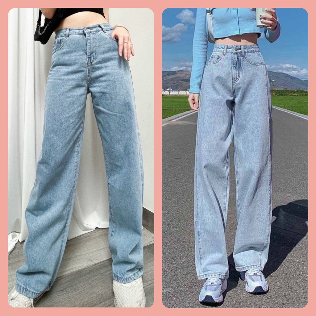 Quần Baggy Jean Ống Suông Lưng Cao