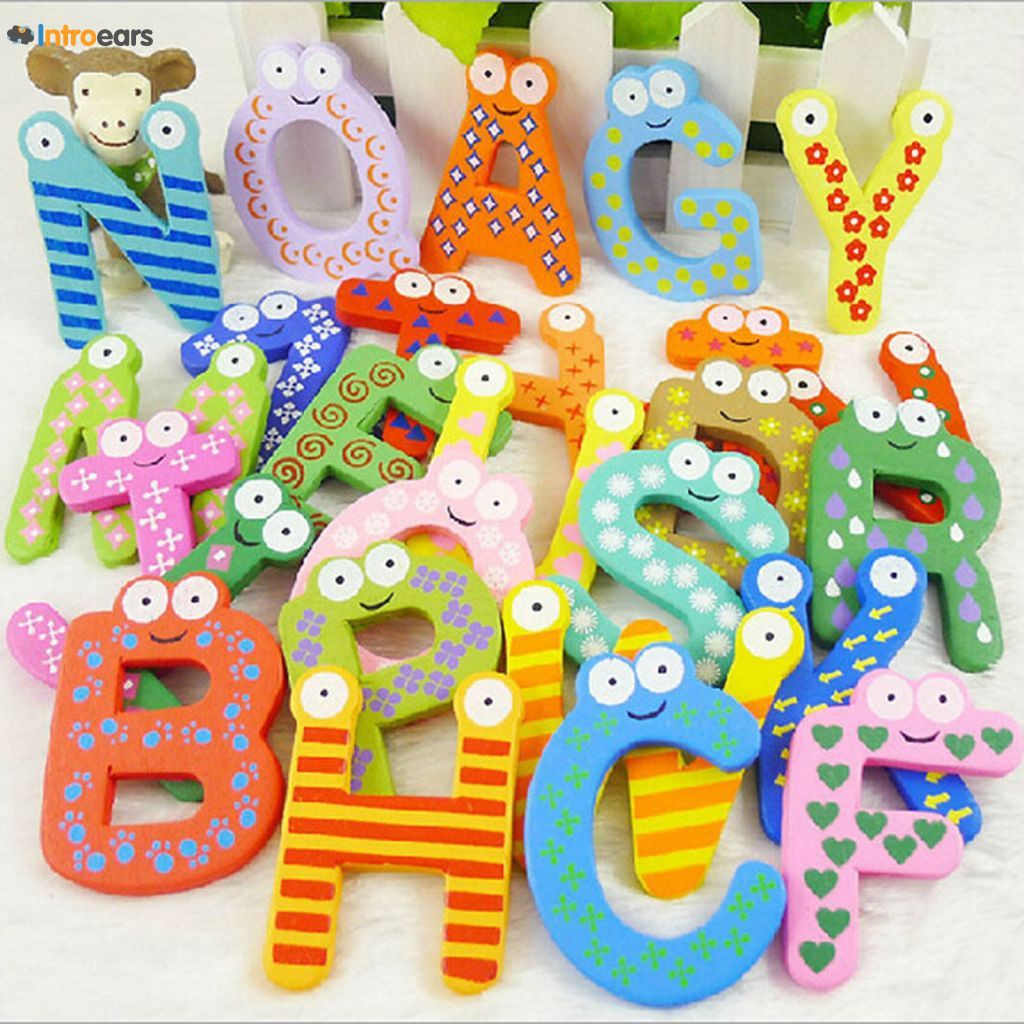 Set 26 chữ số 0-9 A-Z bằng gỗ có nam châm gắn tủ lạnh dành cho bé