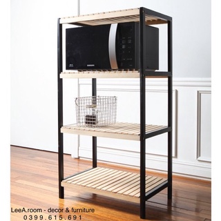 Kệ Gỗ 4 Tầng Để Lò Vi Sóng / Kệ Bếp Đa Năng - Phối Chân Sơn Đen (Gỗ Tần Bì Cao Cấp)