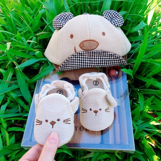 Combo Giầy tập đi và Nón sơ sinh cho bé size 0-12m