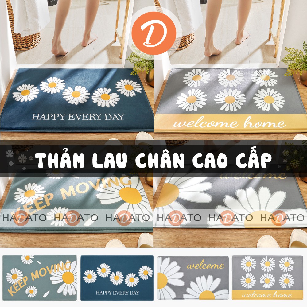 THẢM chùi chân THẢM lau chân chống trượt chất liệu bông mịn cao cấp thấm hút tốt style HOA CÚC TRẮNG TLC 4