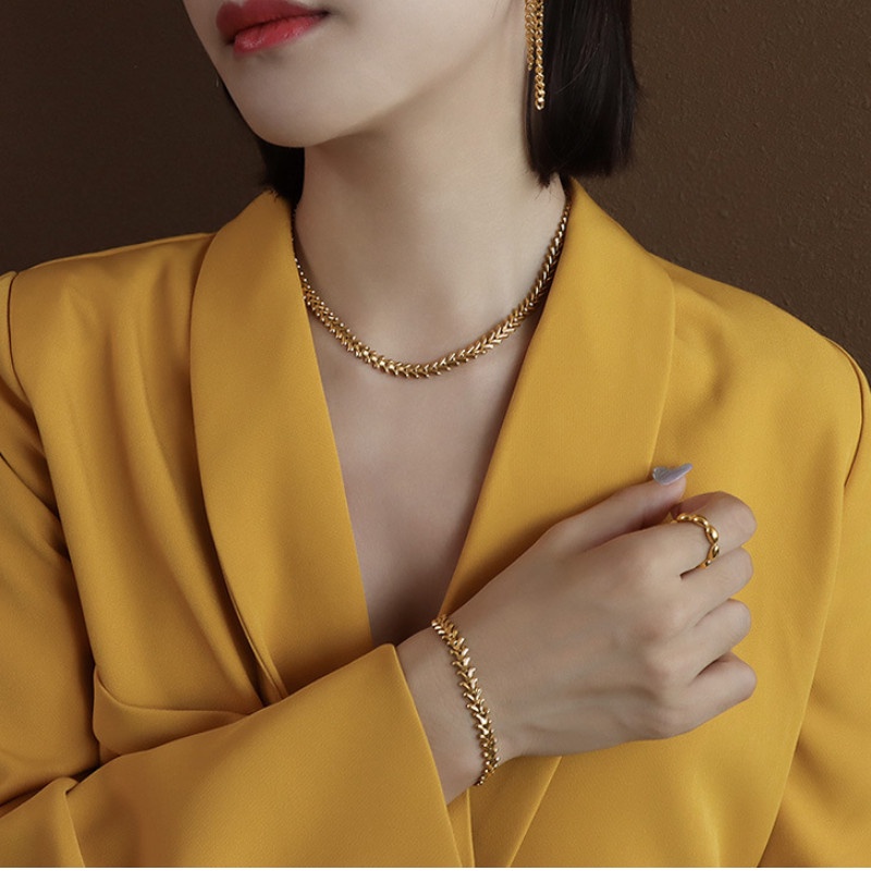 Dây Chuyền Hoặc Lắc Tay Hình Lá Titan Ko Han Rỉ TT 3950