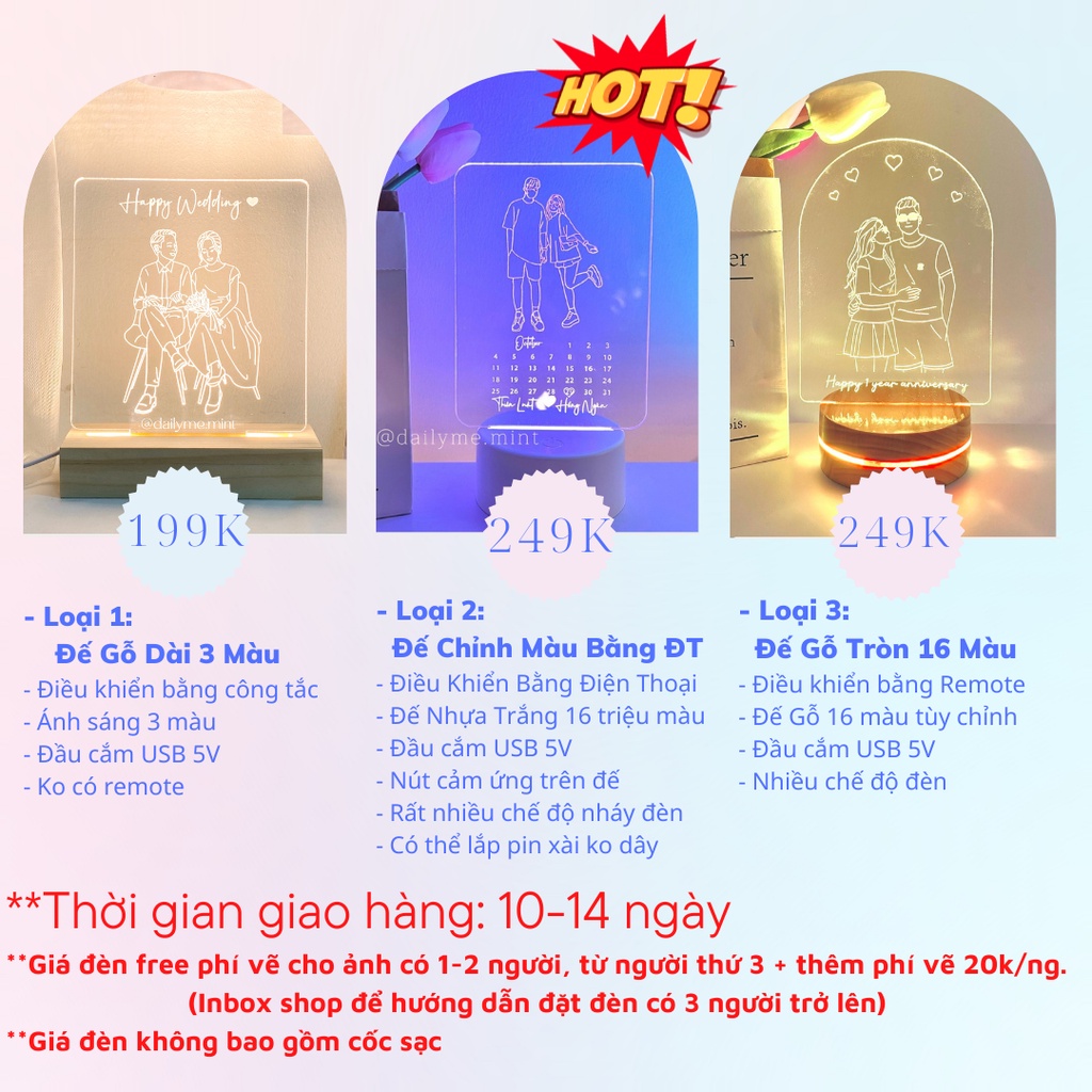 Đèn Khắc Hình Theo Yêu Cầu, Đèn Ngủ Led 3D Trang Trí Decor Phòng Dailyme.mint