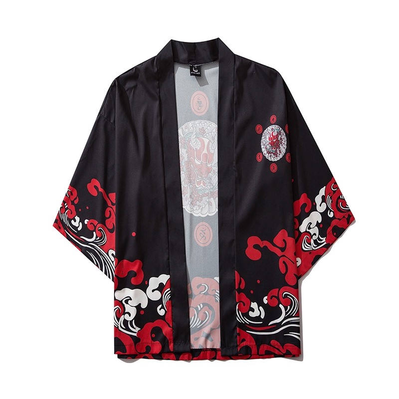 Áo khoác kimono unisex dáng rộng màu trắng đen phong cách Harajuku Nhật Bản