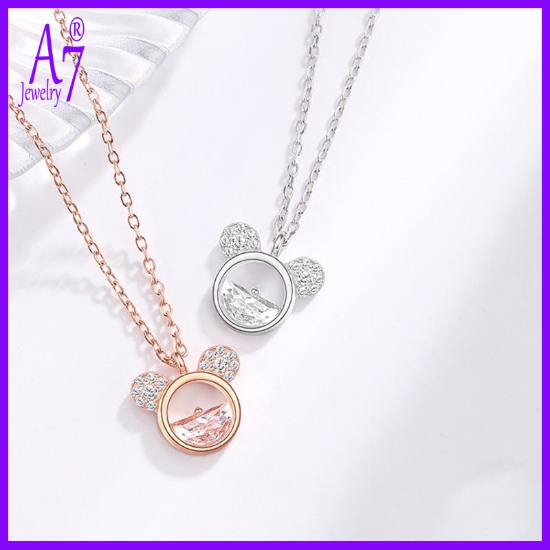 Vòng cổ Mạ Bạc 925 Mặt Hình Chuột Mickey Đính Đá Pha Lê Phong Cách Hàn Quốc X1013