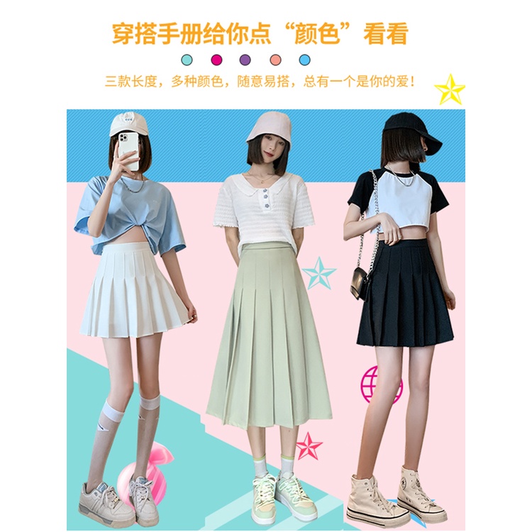 NRVP Chân Váy Ngắn Dáng Chữ A Lưng Cao Màu Sắc Xinh Xắn Phong Cách Hàn Quốc