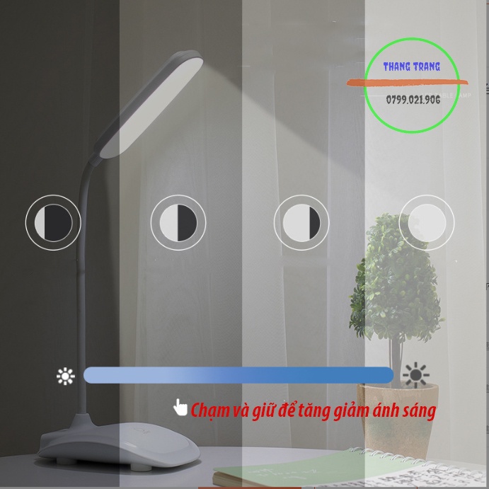 Đèn bàn học đọc sách tích điện THANG TRANG bảo vệ mắt cảm ứng 3 chế độ ánh sáng biến thiên