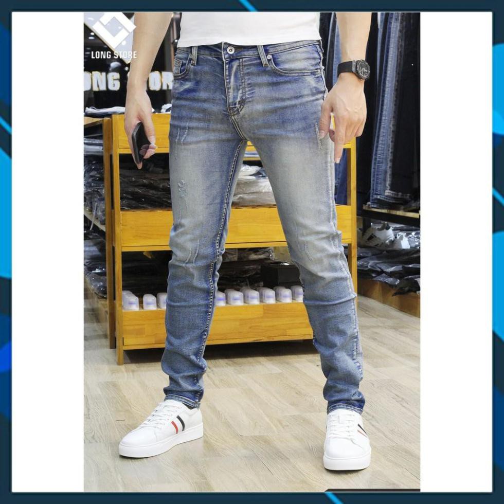 SALE - Quần jean nam xước màu xanh bạc bụi 🟢 Quần bò nam dáng ôm SLIMFIT skinny co giãn cao cấp - Xuoc02