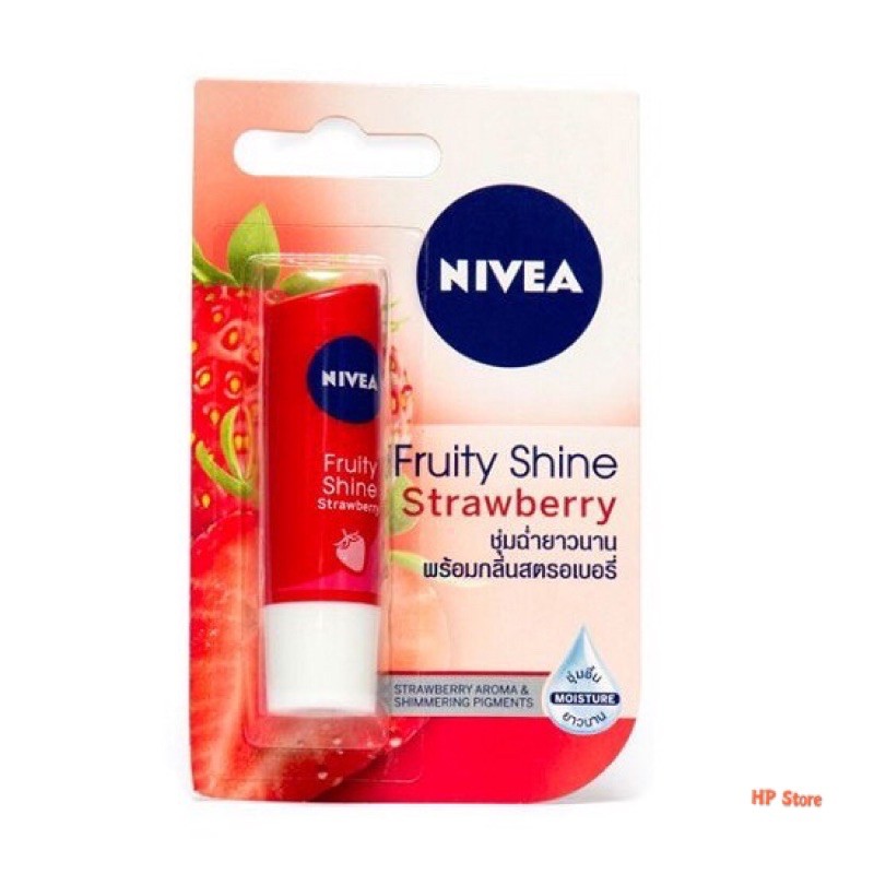 Son Dưỡng Ẩm Môi (Có Màu) Mùi Dâu NIVEA Fruity Shine Strawberry 4,8g (Thái Lan) Chính Hãng