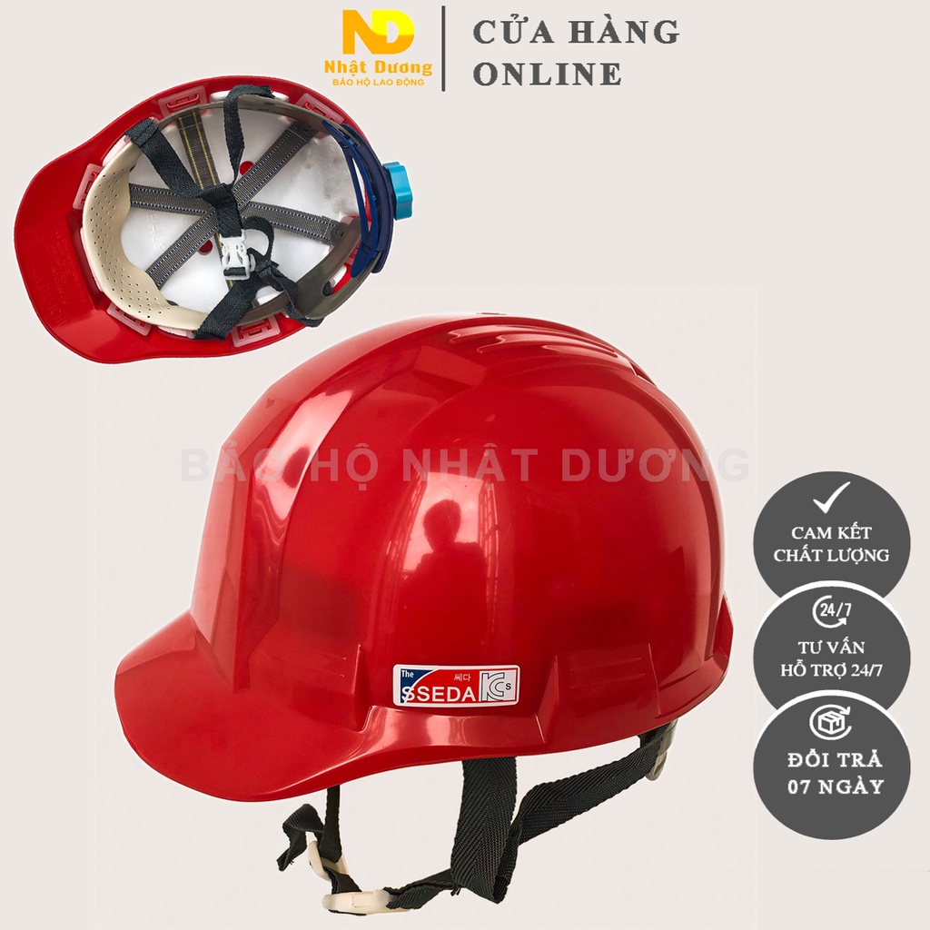 Mũ bảo hộ lao động khóa vặn màu đỏ HPS4 có lót xốp nhựa ABS, Nón bảo hộ lao động Nhật Dương