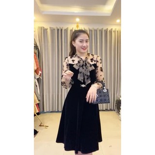 Đầm nhung cổ nơ K1