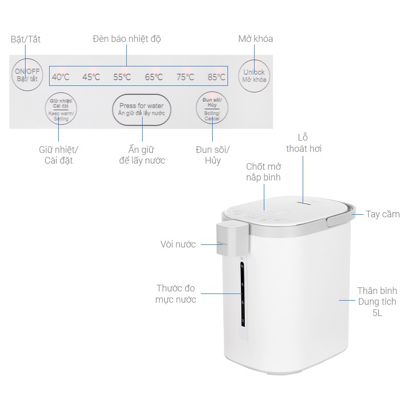 [Mã ELHADEV giảm 4% đơn 300K] Bình thủy điện Kangaroo KG5K1 5 lít