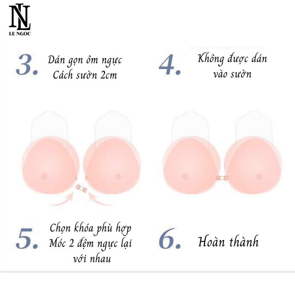Miếng dán ngực silicone cài trước, áo dán ti chống thấm nước tạo khe nâng ngực Lê Ngọc 173