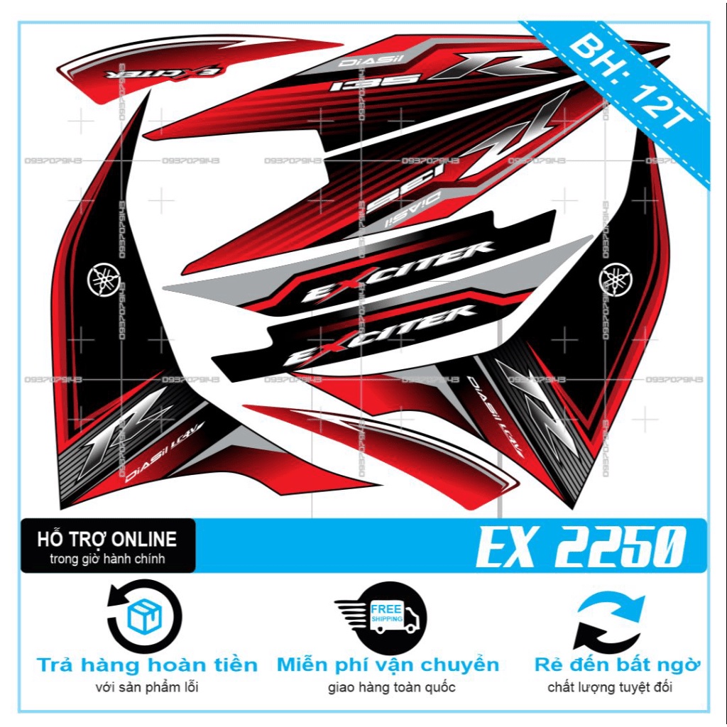 TEM RỜI EX 2011 CHỮ R ĐỎ ĐEN -- SHIN DECAL 2
