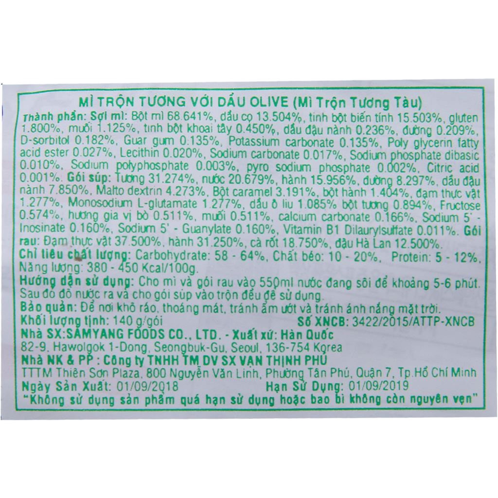 Mì trộn tương đen Samyang Hàn Quốc 140g