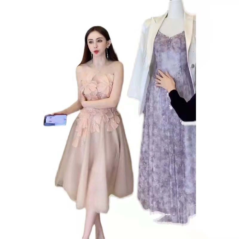 Wei Fanshu Chân Váy Lưới Cánh Hoa Xương Cá Cạp Cao Trung Bình Màu Hồng Cho Nữ