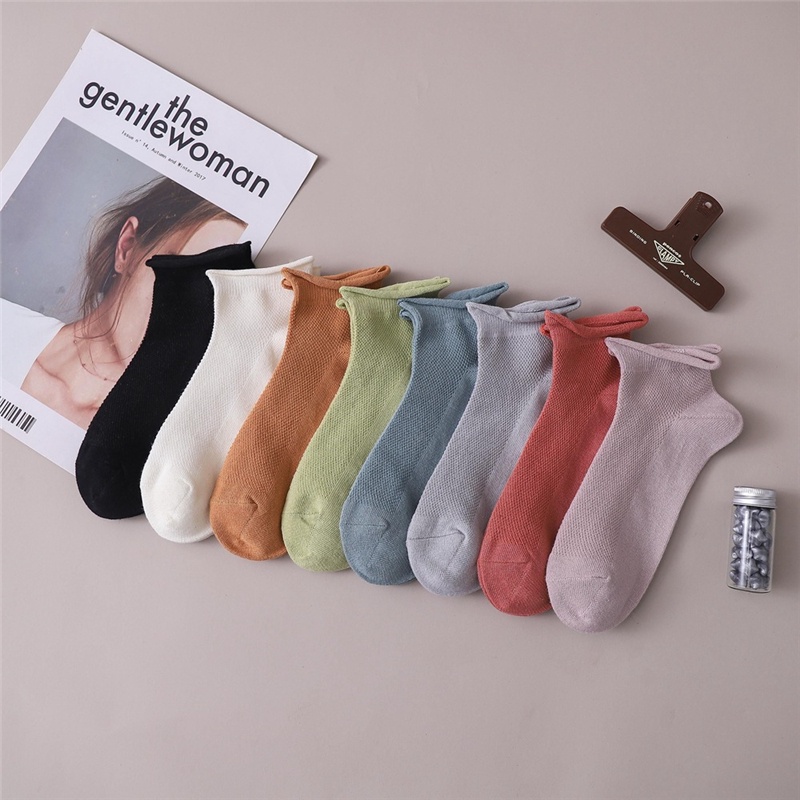 Ruffle Solid Colors Frilly Ankle Socks Women Cotton Girls White Black Lady Confinement Socks Mesh Slipper Socks Non Skid Fashion