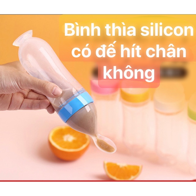 Bình thìa silicon có đế hít chân không (bóp được)