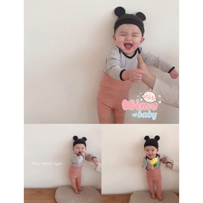 Mũ sơ sinh trùm đầu tai mickey Style hàn quốc cho bé (0-6m) Mimo Baby MD30