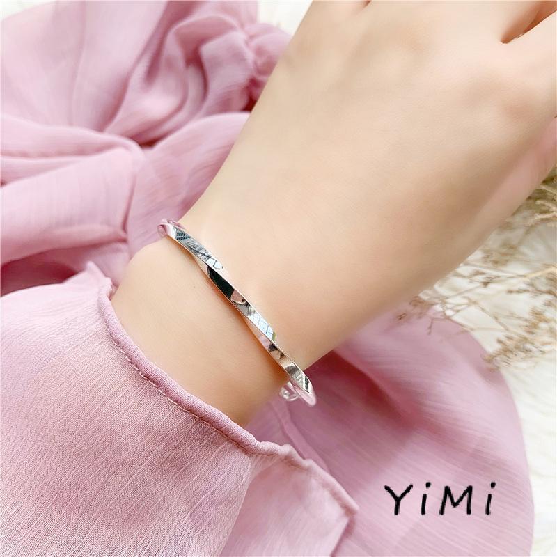 Vòng tay bạc s925 sterling mạ điện kiểu gợn sóng có thể điều chỉnh dành cho nữ