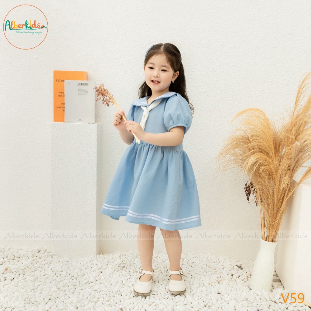 Váy bé gái ALBERKIDS cổ thủy thủ cho trẻ em 2,3,4,5,6,7,8,9,10,11,12 tuổi[V59]