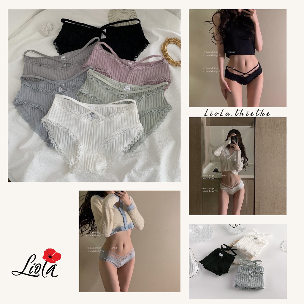 Quần Lót Nữ | Quần Lót Nữ Cotton Viền Ren Đan Dây Chéo Kháng Khuẩn Sexy Quyến Rũ | LIOLA