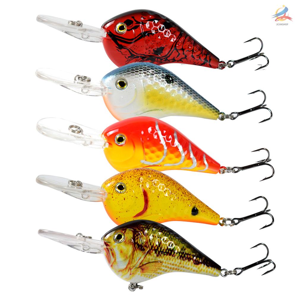 UCAN LIXADA  5 Pcs Bionic Fishing Lure Hard Body Floating Bait Fishing Bass Lure  Fishing Lure Artificial Bait Lifelike Crankbait Hooks Fishing Tackle  3.5 in 0.4 oz / pc