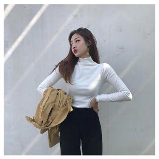 Áo Thun Nữ Tay Dài Cổ Lọ Màu Trơn Phong Cách Hàn Quốc Size M-Xxl